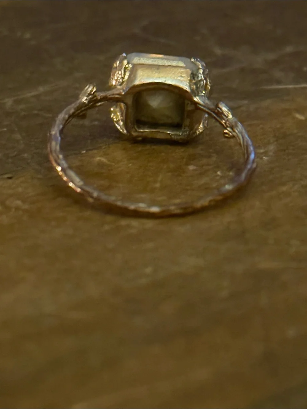 Vintage gold tone emerald cut moonstone vine ring